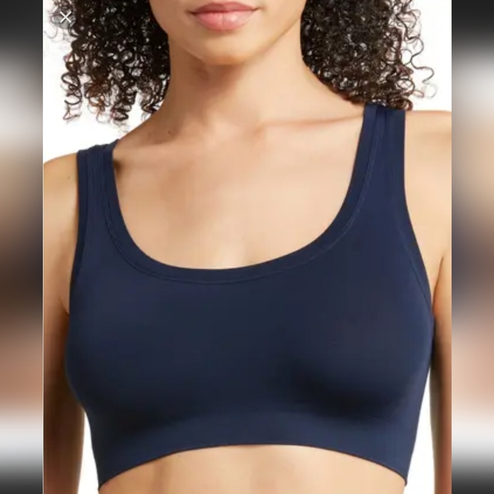 HANRO TOUCH FEELING CROP TOP BRA IN DEEP NAVY /SZ:SMALL